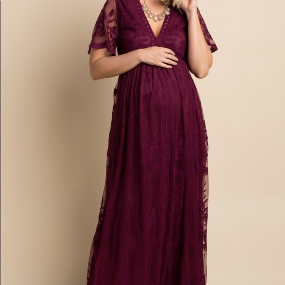 Pinkblush burgundy lace maternity maxi dress